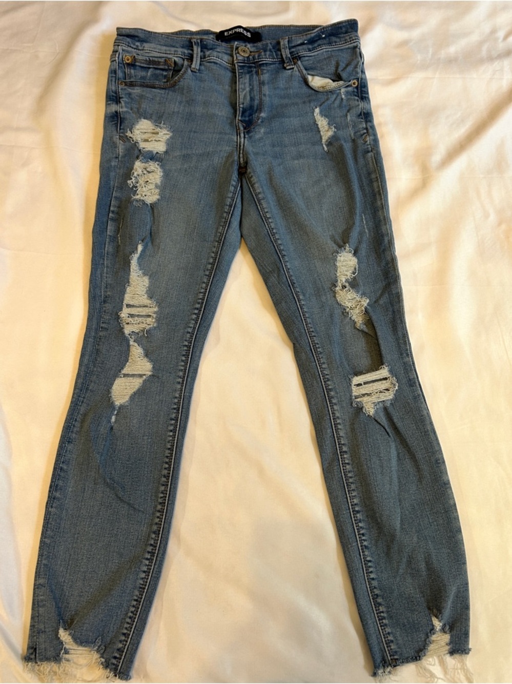 Express Distressed Light Blue Skinny Jeans